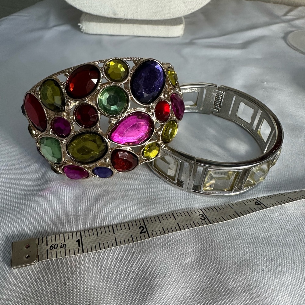 Multicolor and clear Gemstone clamper bracelets